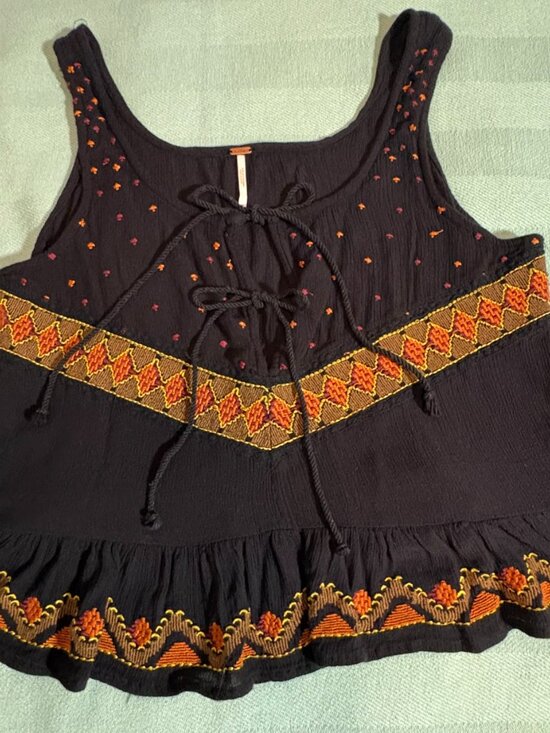 Free People Tops - Free People Embroidered Tie-Front Tank Top